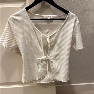 Missguided Ivory Ribbed Short Sleeve Tie-Front Top